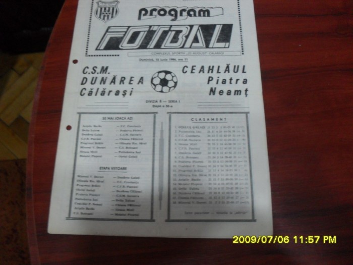 program Dunarea Calarasi - Ceahlaul P.N.