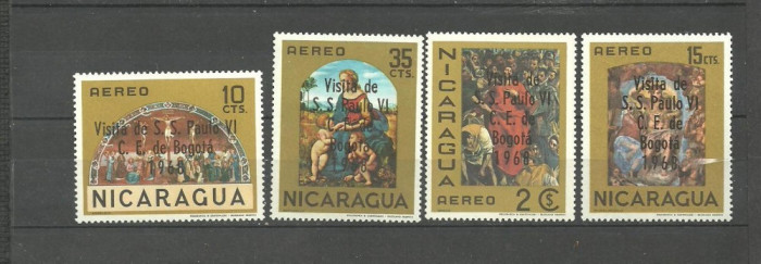 NICARAGUA 1968 - PICTURA RELIGIOASA, SERIE CU SUPRATIPAR, MNH FARA GUMA, PT7