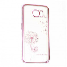 Husa Plastic Cu Pietricele, Flower Rhinestone, Cristale Swarovski, Samsung Galaxy S6, Roz foto