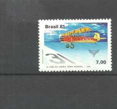 BRAZILIA 1981 - AVION BIPLAN SERVICIUL AERIAN , timbru nestampilat C1 foto