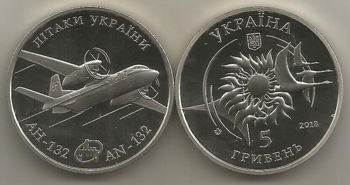 UCRAINA 5 HRIVNE 2018 - AVIATIE : AVION AN -132 , UNC in Capsula &amp; Folder