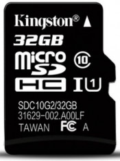 Card de memorie Kingston microSDHC, 32GB, 45 MB/s Citire, 10 MB/s Scriere, Clasa 10 UHS-I U1, Bulk foto