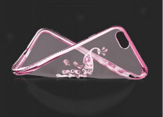 Husa Silicon Cu Pietricele, Swan, Cristale Swarovski, iPhone 6/6S, Roz foto