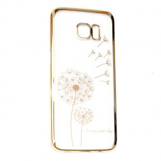 Husa Plastic Cu Pietricele, Flower Rhinestone, Cristale Swarovski, Samsung Galaxy S7, Auriu foto