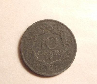 POLONIA 10 GROSZY 1923 ZINC / OCUPATIE GERMANA foto