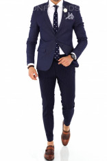 Sacou albastru in carouri - sacou barbati - evenimente, slim fit - A1709 foto