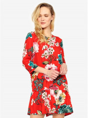 Rochie rosie cu print floral si volan ONLY Katehrine foto