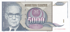 Bancnota Iugoslavia 5.000 Dinari 1992 - P115 UNC foto