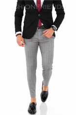 Pantaloni gri in carouri negre, slim fit, pentru barbati, eleganti, A1648 foto