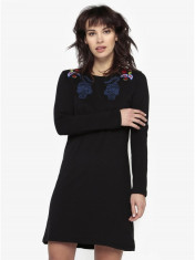 Rochie dreapta neagra cu broderie Desigual Ziggy foto