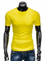 Tricou pentru barbati, galben simplu, slim fit, mulat pe corp, bumbac - S884 foto