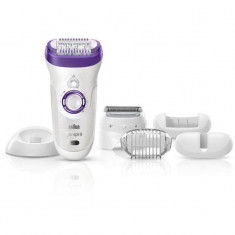 Epilator Silk-Epil 9561 Wet &amp;amp;amp; Dry, 40 pensete, acumulator, 6 accesorii, 2 viteze, alb/mov foto