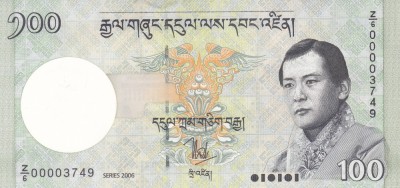 Bancnota Bhutan 100 Ngultrum 2006 - P32a UNC ( replacement - serie Z, numar mic) foto