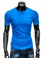 Tricou barbati, bleu simplu, slim fit, mulat pe corp, bumbac - S884 foto