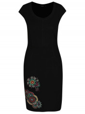 Rochie neagra cu broderie multicolora Desigual Eugenia foto