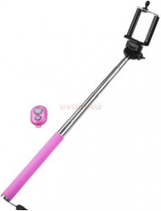 Selfie stick M-Life ML0663 cu suport de telefon, conectare prin Bluetooth, declansator prin telecomanda (Roz) foto