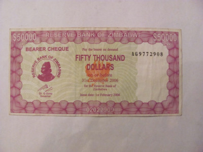 CY - 50000 dollars dolari 2006 Zimbabwe foto