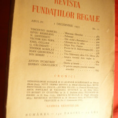 Revista Fundatiilor Regale 1dec. 1937 , 245 pag cu L.Rebreanu ,Emil Gulian,G.Cal