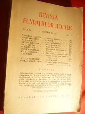 Revista Fundatiilor Regale 1dec. 1937 , 245 pag cu L.Rebreanu ,Emil Gulian,G.Cal foto