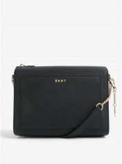 Geanta neagra crossbody din piele naturala cu pandantiv - DKNY Bryant foto