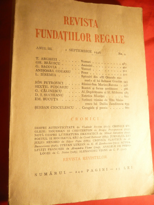 Revista Fundatiilor Regale 1sept. 1936 , 187 pag