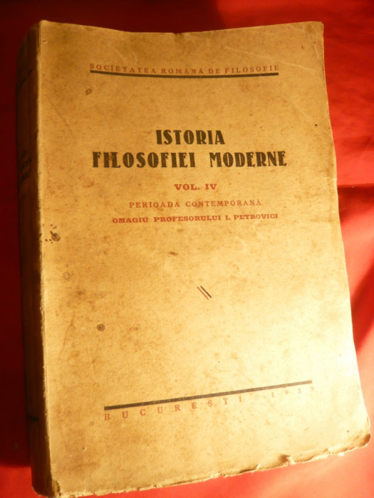 Istoria Filosofiei Moderne -vol IV -1939 dedicatia N.Bagdasar catre C.Stoicescu