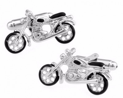 Butoni camasa argintii model motocicleta + ambalaj cadou foto