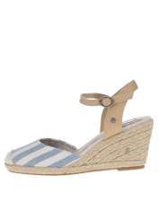 Sandale wedges albastru&amp;amp;crem in dungi Pepe Jeans Kinney foto