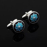 Butoni metalici model vintage Blue Flower + ambalaj cadou, Inox