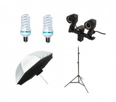 Kit lumina continua cu 2 becuri si umbrela tip softbox difuzie fata 110cm foto