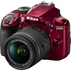 Aparat foto DSLR Nikon D3400, 24,2MP Red + Obiectiv AF-P 18-55mm VR foto