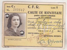 bnk div CFR - Carte de identitate ptr calatorii nelimitate 1942 foto