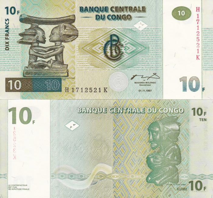 CONGO 10 francs 1997 UNC!!!