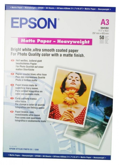 Hartie A3 Epson Matte C13S041261 foto mare Hartie A3 Epson Matte C13S041261 foto mare