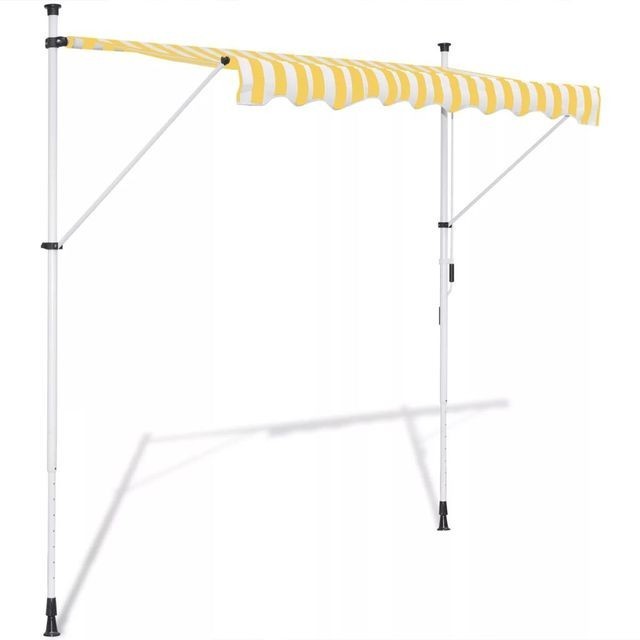Copertină retractabilă manuală 300 cm, Galben și alb foto mare Copertină retractabilă manuală 300 cm, Galben și alb foto mare