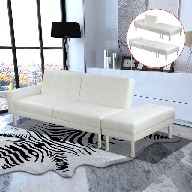Canapea extensibilă din piele artificială, alb foto mare Canapea extensibilă din piele artificială, alb foto mare