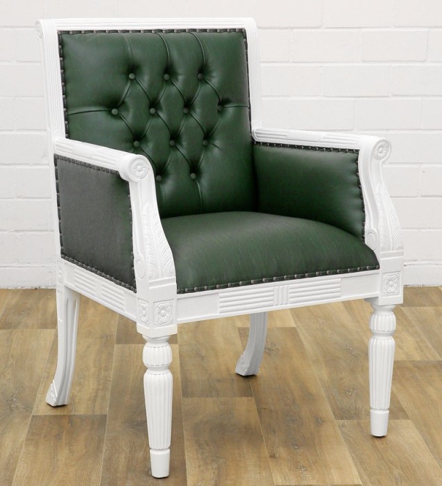 SCAUN CHESTERFIELD DIN LEMN MASIV ALB CU TAPITERIE VERDE M10038-2031 SCAUN CHESTERFIELD DIN LEMN MASIV ALB CU TAPITERIE VERDE M10038-2031