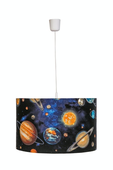 Lustra pendul abajur textil camera copii Univers foto mare Lustra pendul abajur textil camera copii Univers foto mare