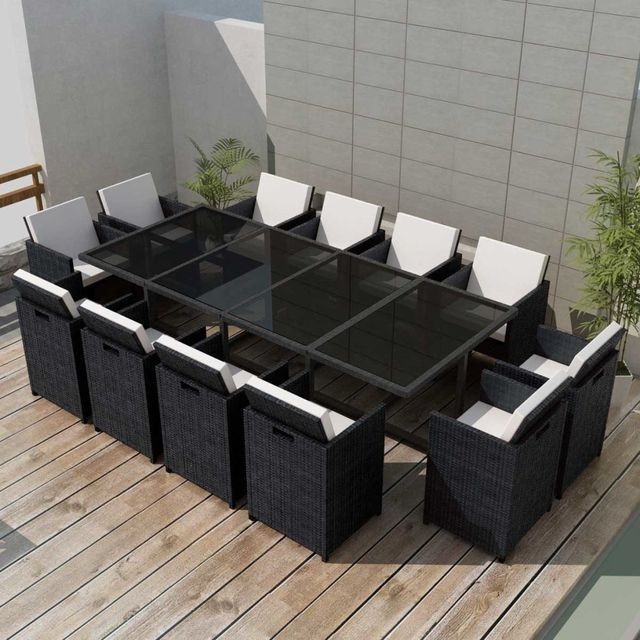 Set mobilier de exterior 37 piese, poliratan, negru foto mare Set mobilier de exterior 37 piese, poliratan, negru foto mare