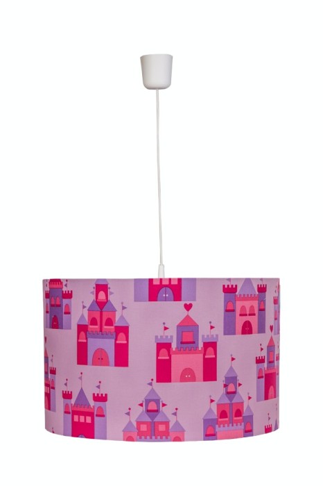Lustra pendul abajur textil camera copii Pink Castles foto mare Lustra pendul abajur textil camera copii Pink Castles foto mare