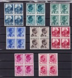 ROMANIA 1940 LP 140 CAROL II CULORI SCHIMBATE BLOCURI DE 4 TIMBRE MNH