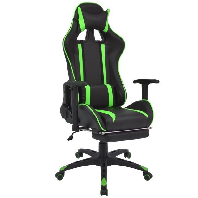 Scaun birou rabatabil, design racing, suport picioare, verde foto mare Scaun birou rabatabil, design racing, suport picioare, verde foto mare