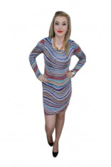 Rochie cu design dungat, nuanta de bleumarin, maneci lungi (Culoare: BLEUMARIN, Marime: 38) foto