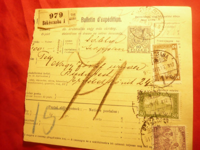 Buletin de Expeditie Ungaria 1918 cu marca fixa 10 filler Bekescoba-Budapesta foto