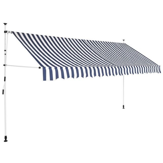 Copertină retractabilă manual, 400 cm, dungi albastru și alb foto mare Copertină retractabilă manual, 400 cm, dungi albastru și alb foto mare