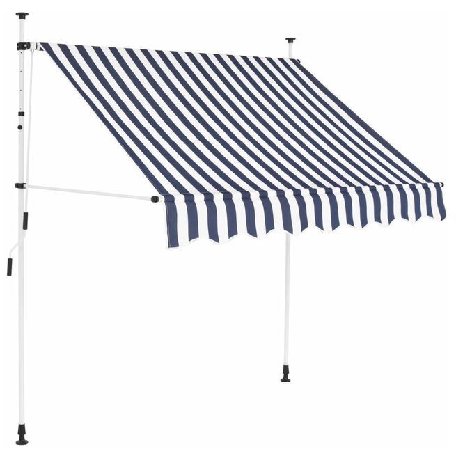 Copertină retractabilă manual, 150 cm, dungi albastru și alb foto mare Copertină retractabilă manual, 150 cm, dungi albastru și alb foto mare