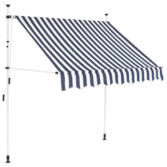 Copertină retractabilă manual, 200 cm, dungi albastru și alb foto mare Copertină retractabilă manual, 200 cm, dungi albastru și alb foto mare