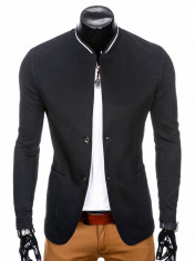 Sacou barbati, negru, casual, stil tunica slim fit, cu buzunare aplicate, elegant, inchidere doi nasturi - M84 foto