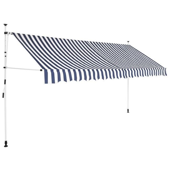 Copertină retractabilă manual, 350 cm, dungi albastru și alb foto mare Copertină retractabilă manual, 350 cm, dungi albastru și alb foto mare