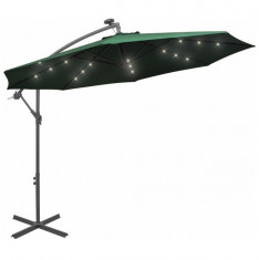 Umbrela suspendata, iluminare LED, 300 cm, verde, stalp metalic foto